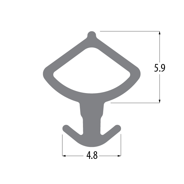 R9725 bubble gasket profile drawing with sizes in mm
