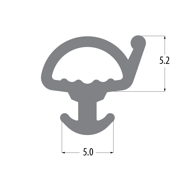 R9726 bubble gasket profile drawing with sizes in mm