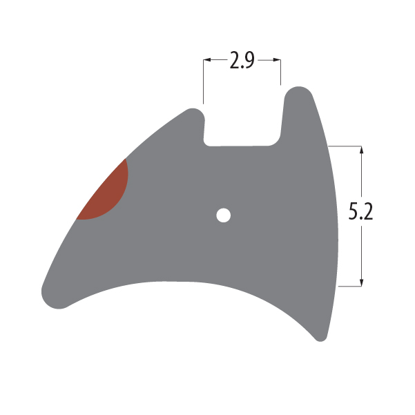 R3409 corded wedge gasket profile drawing with sizes in mm