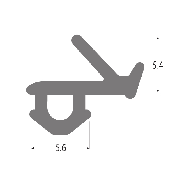 R6346X flipper gasket profile drawing with sizes in mm