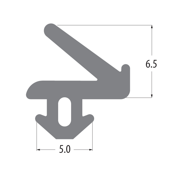 R6381X flipper gasket profile drawing with sizes in mm