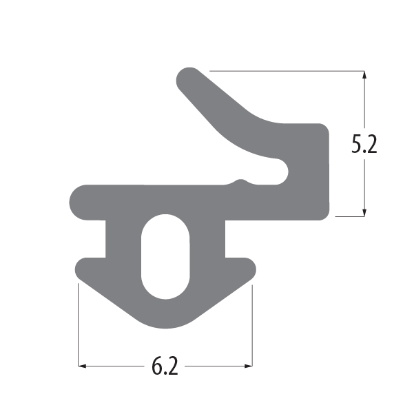 R6407X flipper gasket profile drawing with sizes in mm