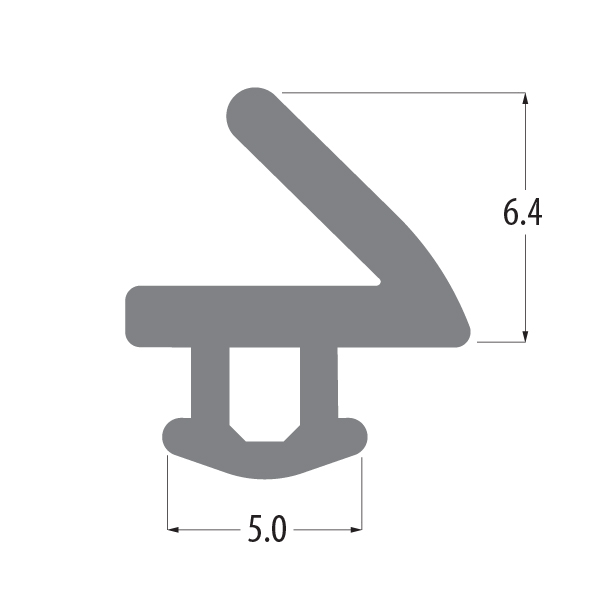 R6480 flipper gasket profile drawing with sizes in mm