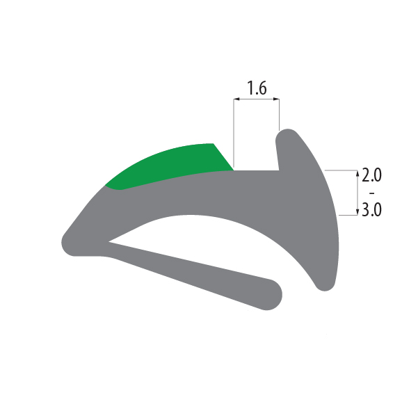 R5536 tear-off wedge gasket profile drawing with sizes in mm