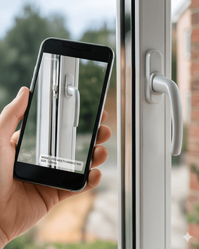 Customer taking a photo of a uPVC window handle with their phone