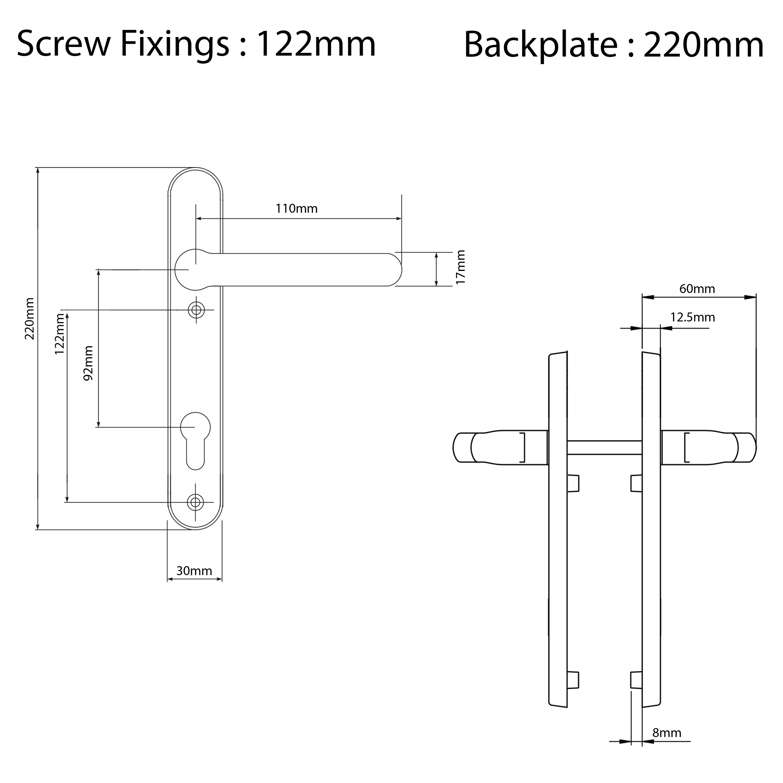 Winlock UPVC Door Handle Pair 92mm PZ 122mm Fixings - JCP Hardware